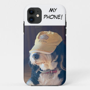 Schwarz & Weiß Bernedoodle mit gelbem Hut "Mein Te Case-Mate iPhone Hülle