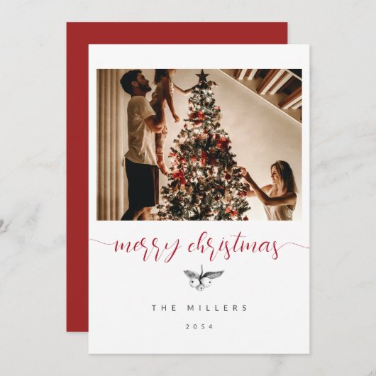 Schwarz-weiß Berries Sketch Foto Weihnachten (Vorne/Hinten)