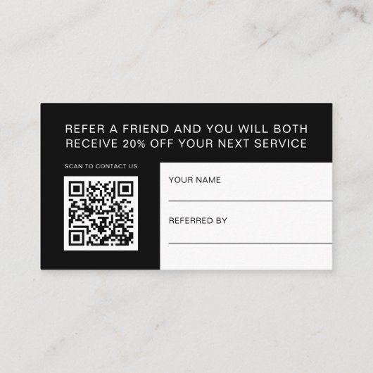 Schwarz-weiß Beruflich 2 in 1 Unternehmen und Empfehlungskarte (Rückseite)