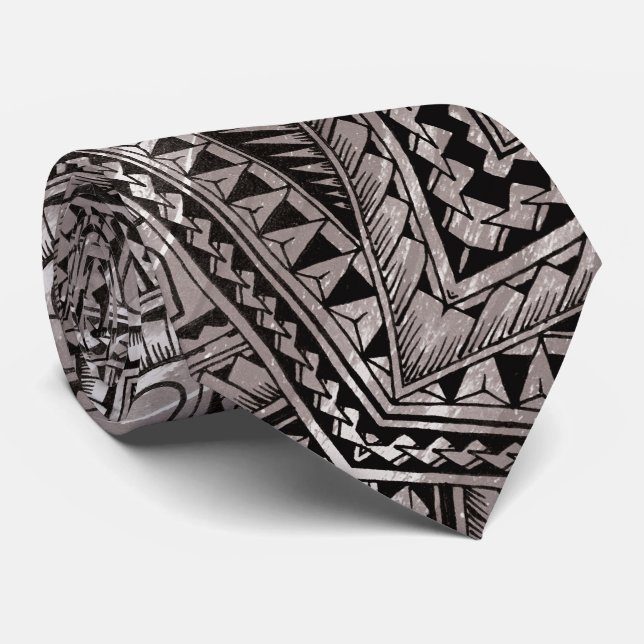 Schwarz-Weiß-Beruflich-Tribal-Tattoo-Muster Krawatte (Gerollt)