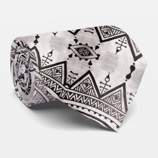Schwarz-Weiß-Beruflich-Tribal-Tattoo-Muster Krawatte (Gerollt)