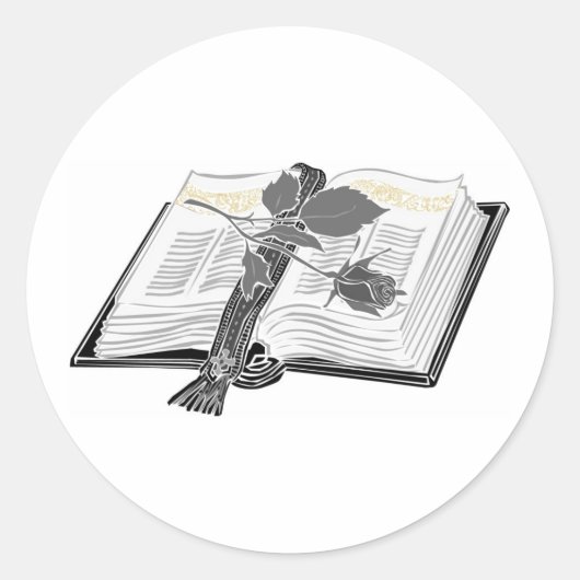 Schwarz-Weiß-Bibel mit Rose Akzent Runder Aufkleber (Vorderseite)