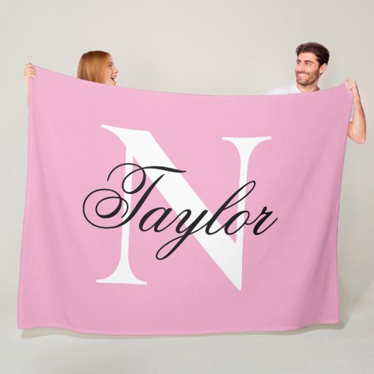 Schwarz-Weiß-Big-Chic-Monogramm-Rosa Fleecedecke (Beispiel)