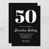 Schwarz-Weiß-Big-Nummer 50. Geburtstag Einladung (Vorne/Hinten)