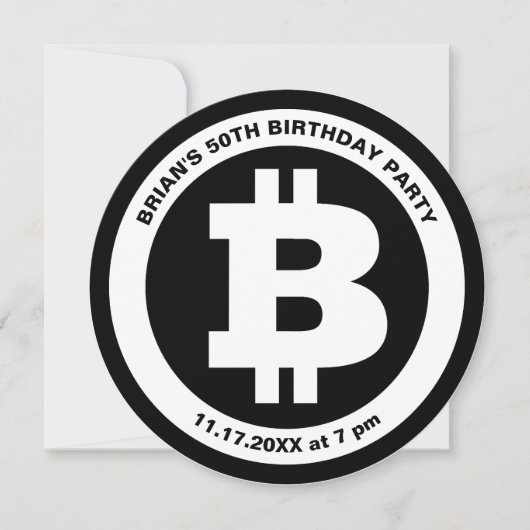 Schwarz-Weiß-Bitcoin-Symbol Einladung (Vorderseite)