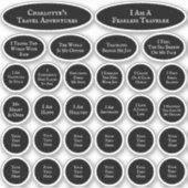 Schwarz-Weiß-Blatt mit 30 Reisebestätigungen Aufkleber (Vorderseite)