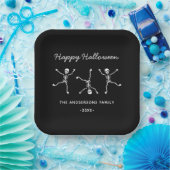 Schwarz-Weiß-Blatt Skeleton-Happy Halloween Pappteller (Party)