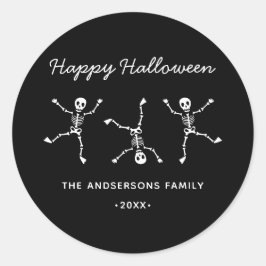 Schwarz-Weiß-Blatt Skeleton-Happy Halloween Runder Aufkleber