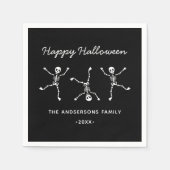 Schwarz-Weiß-Blatt Skeleton-Happy Halloween Serviette (Vorderseite)
