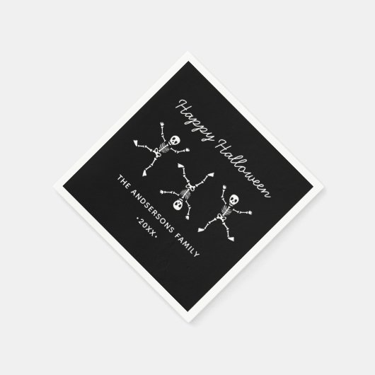 Schwarz-Weiß-Blatt Skeleton-Happy Halloween Serviette (Ecke)