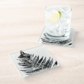 Schwarz-Weiß-Blattdruck Glasuntersetzer (Schrägansicht)