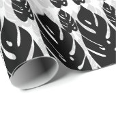 Schwarz-Weiß-Blätter Geschenkpapier (Rolleneckpunkt)