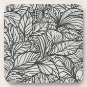 Schwarz-Weiß-Blätter-Muster Getränkeuntersetzer (Vorderseite)