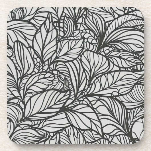 Schwarz-Weiß-Blätter-Muster Getränkeuntersetzer (Vorderseite)