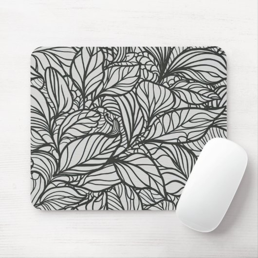Schwarz-Weiß-Blätter-Muster Mousepad (Mit Mouse)