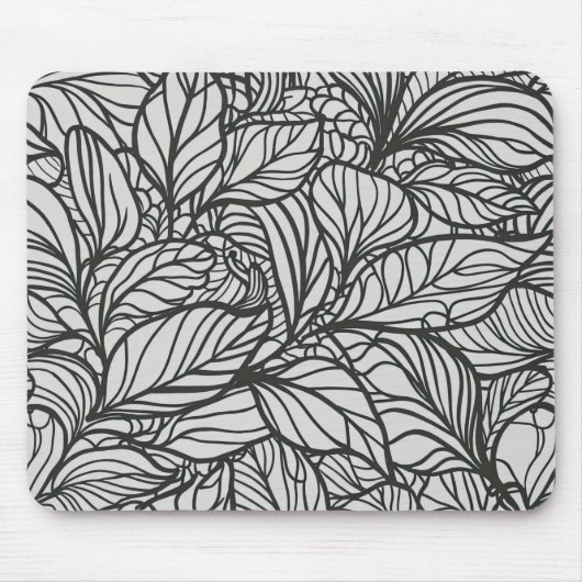Schwarz-Weiß-Blätter-Muster Mousepad (Vorne)