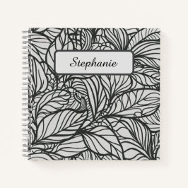 Schwarz-Weiß-Blätter Muster Personalisiert Notizblock