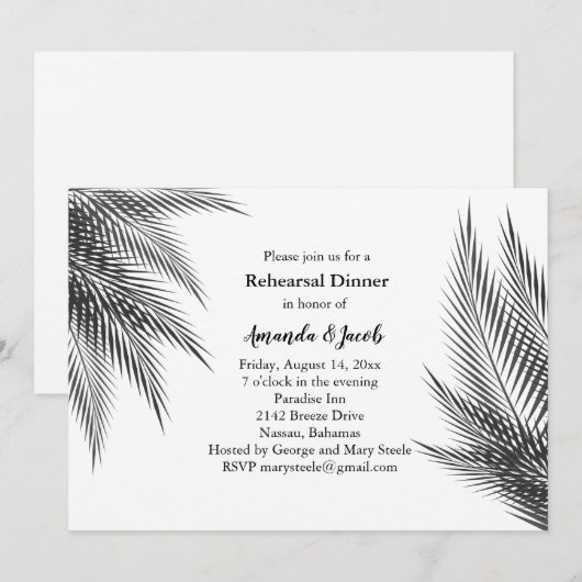 Schwarz-Weiß-Blätter Probe Abendessen Einladung (Vorne/Hinten)