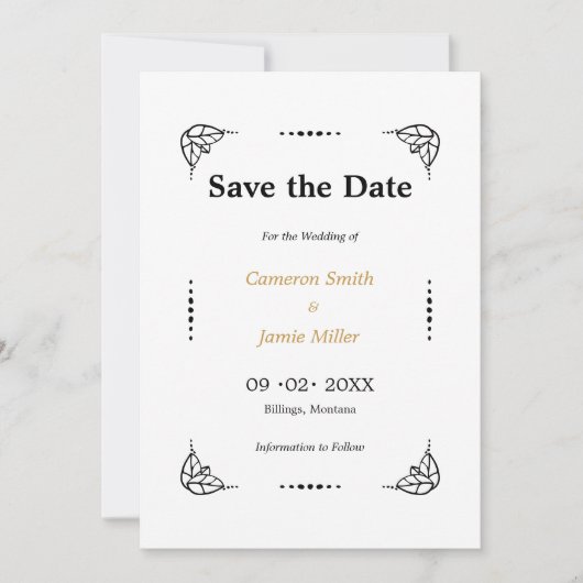 Schwarz-Weiß-Blätter Rahmen Save the Date Einladung (Vorderseite)
