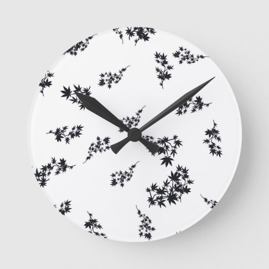 Schwarz-Weiß-Blätter Runde Wanduhr (Vorderseite)