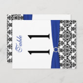 Schwarz-Weiß-Blau-Damast-Tischnummer Postkarte (Vorne/Hinten)