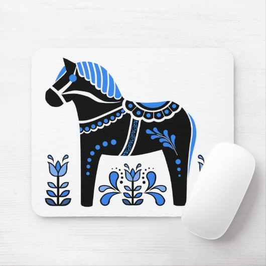 Schwarz/weiß/blau Folk Dala Pferd/Folk Friesian Mousepad (Mit Mouse)
