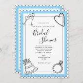 Schwarz/Weiß Blau Modernes Brautparty Einladung (Vorne/Hinten)