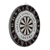 Schwarz-weiß & blau | Monogram Family Game Room Dartscheibe (Vorderseite Links)