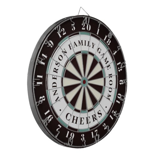 Schwarz-weiß & blau | Monogram Family Game Room Dartscheibe (Vorderseite Links)