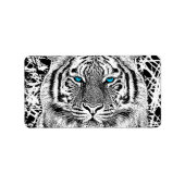 Schwarz-Weiß-blaue Augen Tiger Graphic Adressaufkleber (Vorne)
