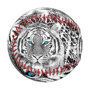 Schwarz-Weiß-blaue Augen Tiger Graphic Baseball