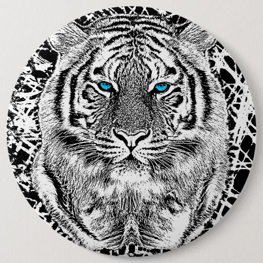 Schwarz-Weiß-blaue Augen Tiger Graphic Button (Vorderseite)
