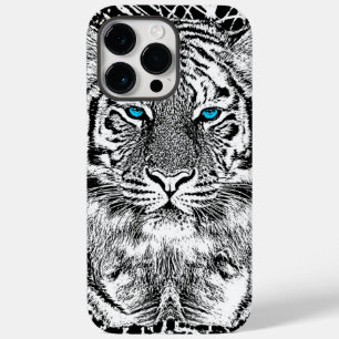 Schwarz-Weiß-blaue Augen Tiger Graphic Case-Mate iPhone 14 Pro Max Hülle