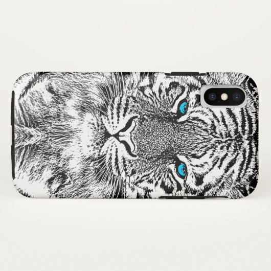 Schwarz-Weiß-blaue Augen Tiger Graphic Case-Mate iPhone Hülle (Rückseite (Horizontal))