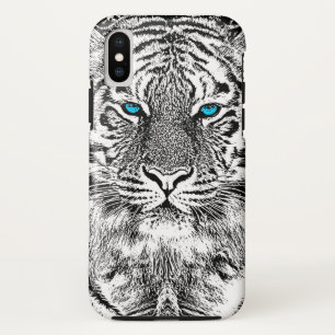 Schwarz-Weiß-blaue Augen Tiger Graphic iPhone XS Hülle