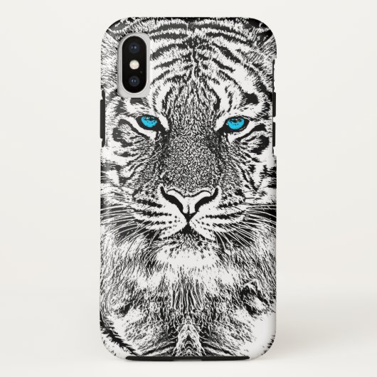 Schwarz-Weiß-blaue Augen Tiger Graphic Case-Mate iPhone Hülle (Rückseite)