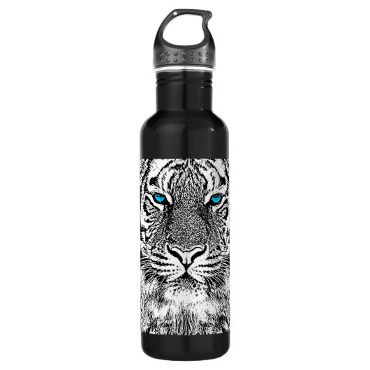 Schwarz-Weiß-blaue Augen Tiger Graphic Edelstahlflasche (Vorderseite)