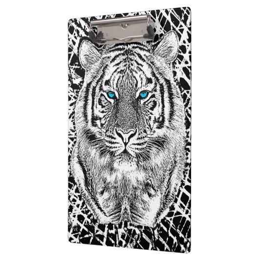 Schwarz-Weiß-blaue Augen Tiger Graphic Klemmbrett (Links)