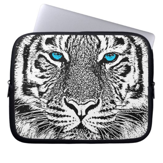 Schwarz-Weiß-blaue Augen Tiger Graphic Laptopschutzhülle (Vorderseite)