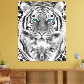 Schwarz-Weiß-blaue Augen Tiger Graphic Leinwanddruck (Insitu (Wohnzimmer))