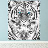 Schwarz-Weiß-blaue Augen Tiger Graphic Leinwanddruck (Insitu (Holzboden))