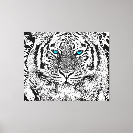 Schwarz-Weiß-blaue Augen Tiger Graphic Leinwanddruck (Vorderseite)