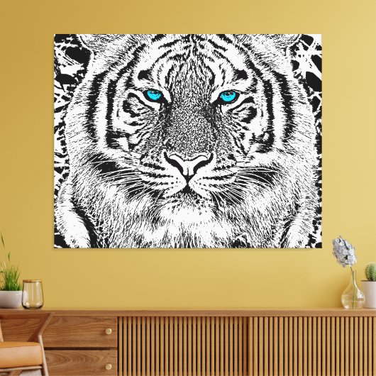 Schwarz-Weiß-blaue Augen Tiger Graphic Leinwanddruck (Insitu (Wohnzimmer))