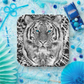 Schwarz-Weiß-blaue Augen Tiger Graphic Pappteller (Party)