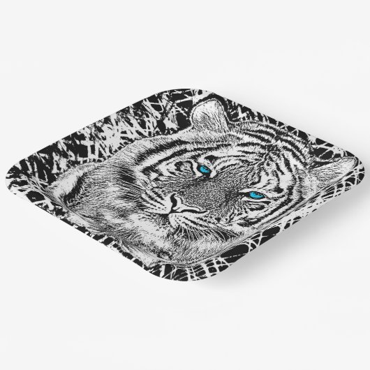 Schwarz-Weiß-blaue Augen Tiger Graphic Pappteller (Gewinkelt)