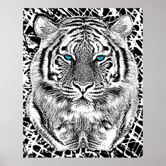 Schwarz-Weiß-blaue Augen Tiger Graphic Poster (Vorne)