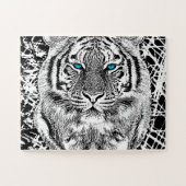 Schwarz-Weiß-blaue Augen Tiger Graphic Puzzle (Horizontal)