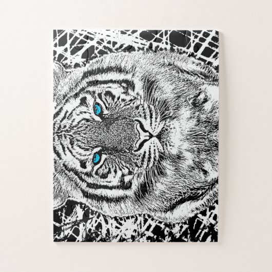 Schwarz-Weiß-blaue Augen Tiger Graphic Puzzle (Vertikal)
