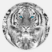 Schwarz-Weiß-blaue Augen Tiger Graphic Runder Aufkleber (Vorderseite)