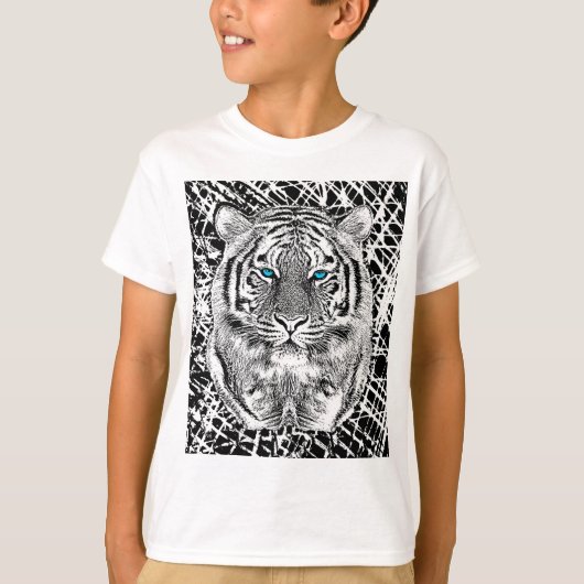 Schwarz-Weiß-blaue Augen Tiger Graphic T-Shirt (Vorderseite)